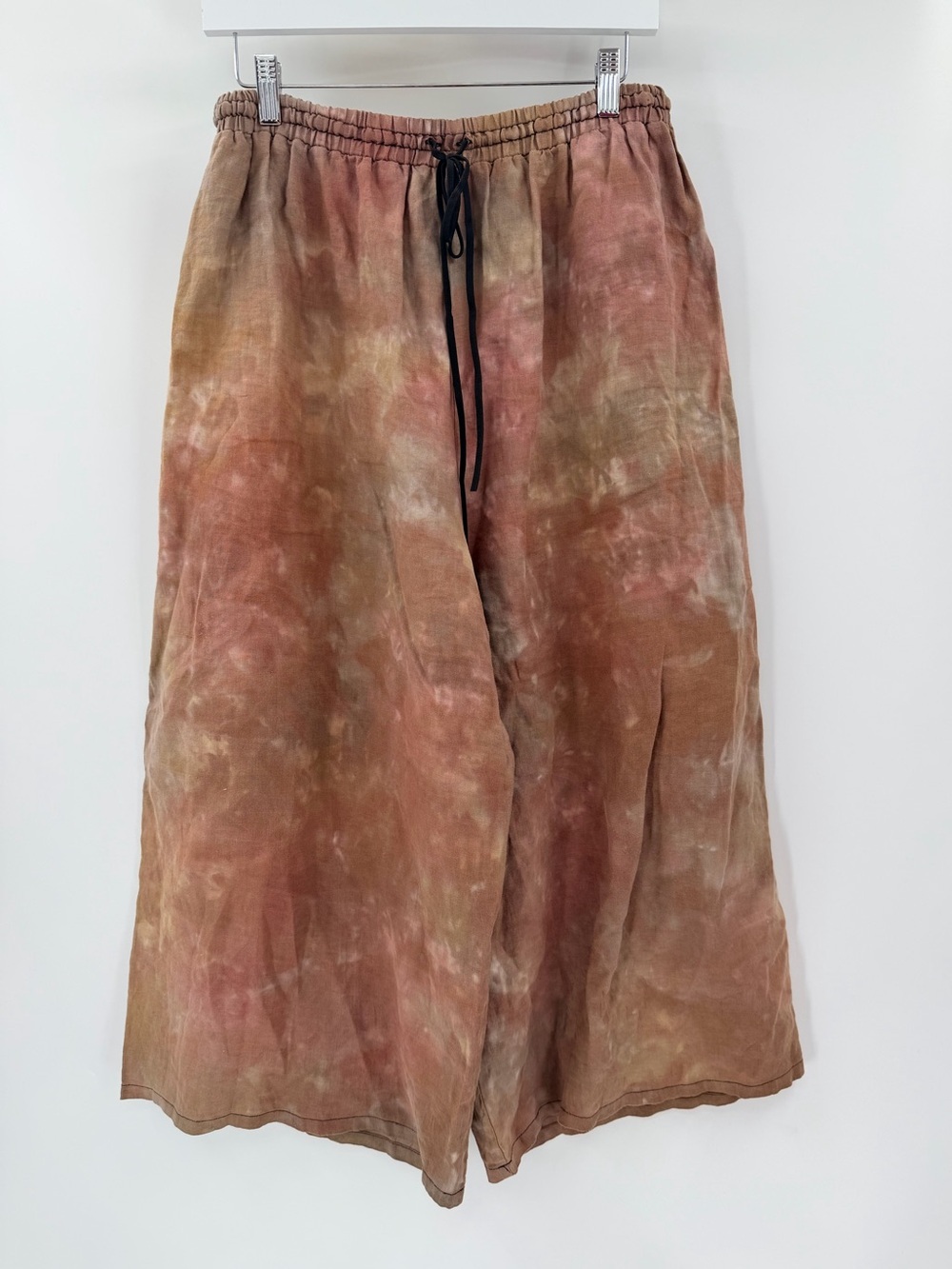 Cynthia Ashby 100% Linen Cropped Wide Leg Tie Dye Lagenlook Pants 1 Small Medium